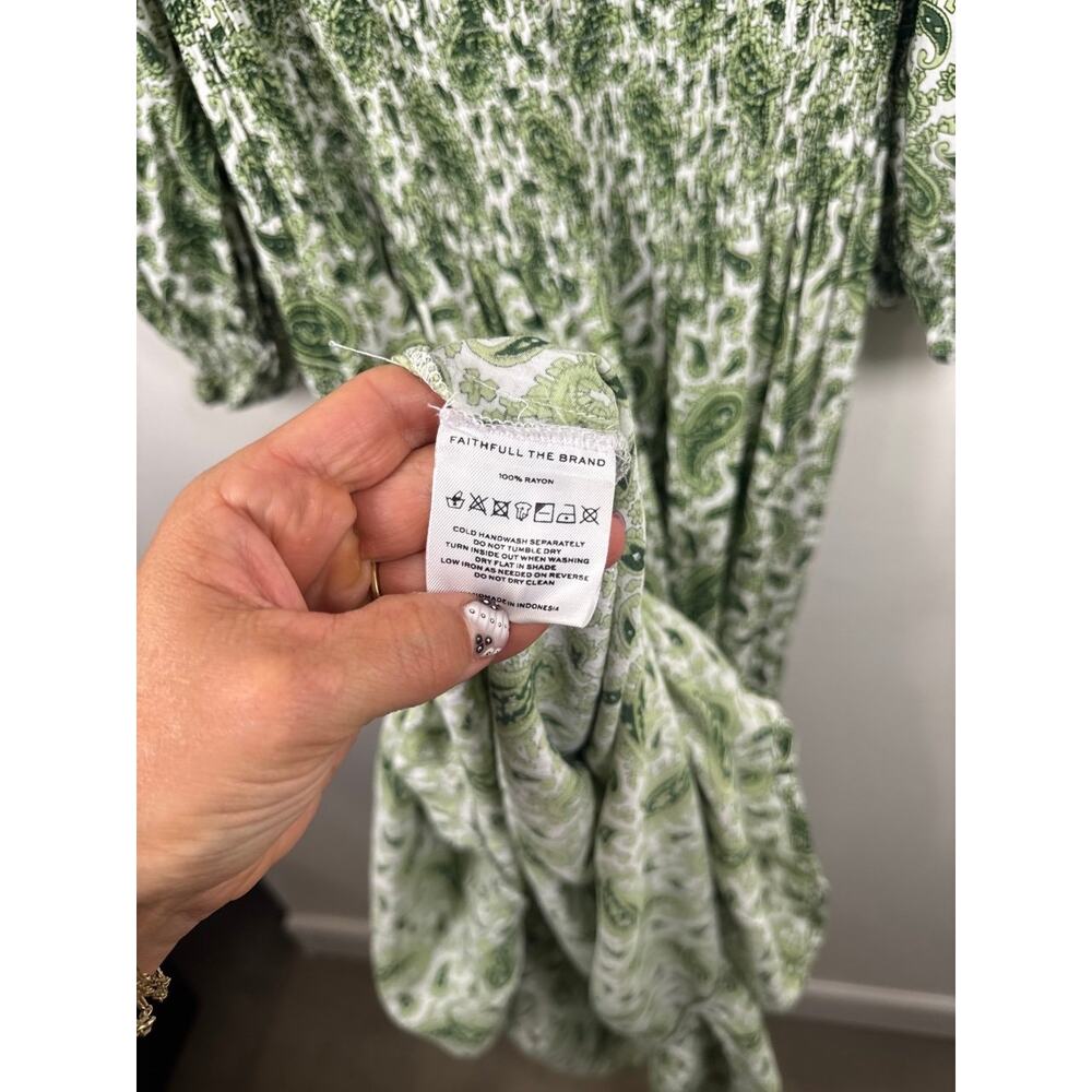 Faithfull the Brand Le Galet Smocked Midi Dress - Green Paisley - Picture 6 of 8